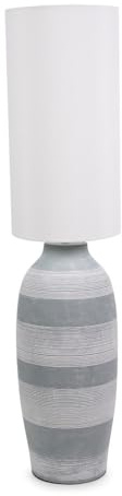 ValueLights | Grey Cement Effect Ceramic Midi Floor Lamp with Natural Cream Cylinder Lampshade Living Room Light | Floor Lamps, Home Décor & Improvement Essential | Included LED Bulb