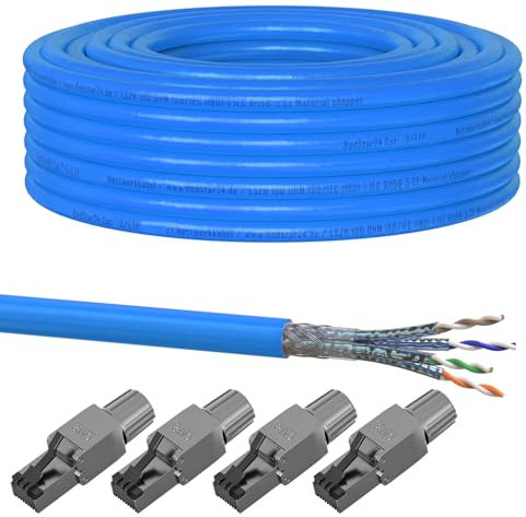 50m Cat 8 Verlegekabel + 4x RJ45 Stecker Werkzeuglos CAT8 Kabel Installationskabel Lan CAT8.1 Ethernet Netzwerk 2000MHz Datenkabel AWG22/1 Netzwerkkabel bis zu 40 Gbit/s Übertragungsgeschwindigkeit
