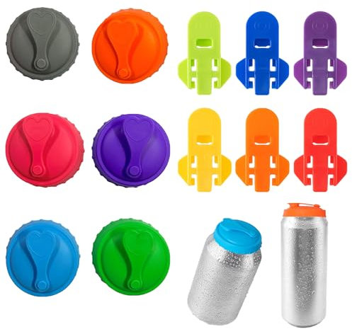 BDHYYM 6 Stück Dosenverschluss Getränkedosen Verschluss und 6 Stück Dosenöffner Getränkedosen Deckel, Bierdosenöffner, Getränken Ringöffner, Soda Can Cover, Dosen Verschluss