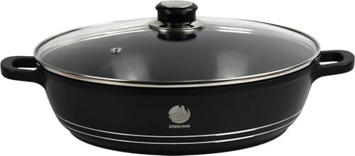 Non Stick Coating Casserole Pot Die Cast Stockpot Aluminium with Tempered Glass Lid (24cm Shallow)