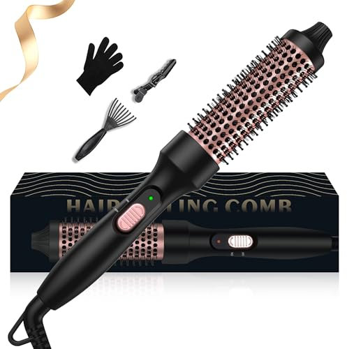 Thermal Brush 32 mm, UKLISS Hot Brush 3 in 1-392°F Hair Volumizer Curl Styler, Travel Hair Straightener, Compact Heated Brushes for Hairstyles, User-Friendly, Double Voltage (Black Rose)