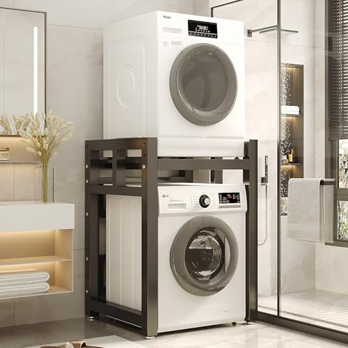 Scaffale Lavatrice Asciugatrice,Mobile Lavatrice Asciugatrice Colonna,Mobile Colonna Lavatrice Asciugatrice,Supporto Lavatrice Asciugatrice,3 Regolabili In Altezza,Per Bagno, Lavanderia(Black)