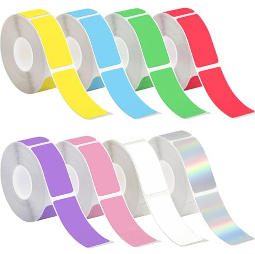 8 Rollen Thermo-Etikettenband, 12x40mm Selbstklebendes Thermoband Etiketten, Thermo Etikettendruckpapier Wasserfest Ölbeständig 160 Etiketten/Rolle für Etikettierer P15/P12/P11/D30/HP1(8 Farben)
