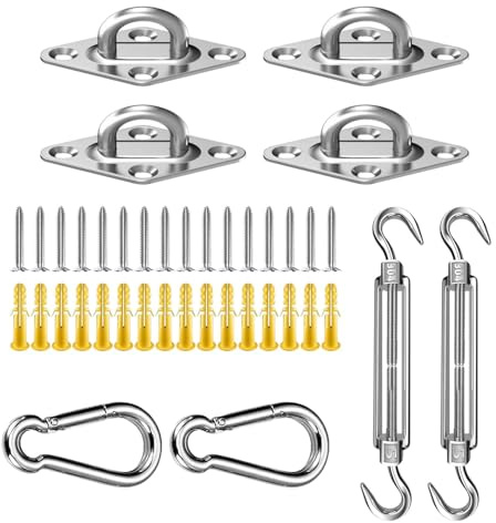 Klemmen für Segel, Haken und Sonnenclips | Triangel-Set für Terrasse – Zubehör für Baldachin, Befestigung von Zubehör, Haken aus Edelstahl für Parkplatz, Jard