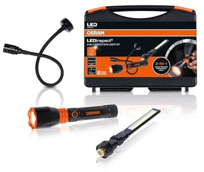 OSRAM LEDinspect 3-IN-1 Inspection Light KIT – LEDIL417, Taschenlampe & Flexibler Schwanenhals & Inspektionsleuchte; Vier Beleuchtungsmodi; magnetischer Griffsockel