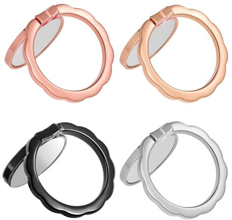 4pcs Mirror Cell Phone Grip Stand Built-in Mirror for Case, Bow Metal Finger Ring Socket Grip Kickstand Cell Phone Ring Holder for Smartphones Mobile Phones Cases