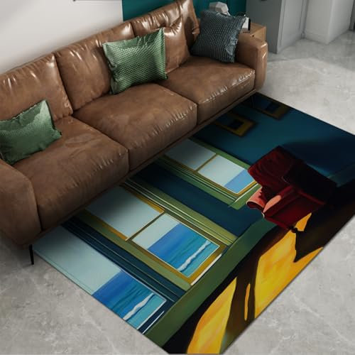 FEIPUHOME Art Realismus Bereich Teppich für Schlafzimmer Dekor Meer leeres Wohnzimmer Muster Druck Teppiche Waschbarer Boden Teppich Lobby Zimmer Türöffnung Matte 120x150cm