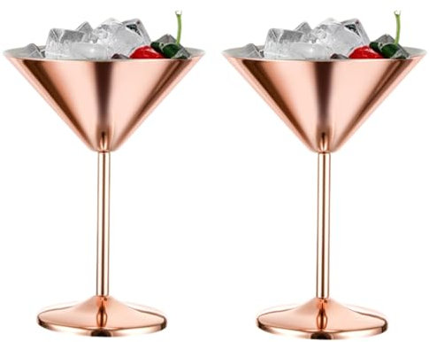 Beufee Verres à martini en acier inoxydable Ensemble de 2, 230 ml d'or rose en métal incassable de martini verres en cuivre Cocktail Wine gobelet tasse pour Margarita Manhattan Champagne