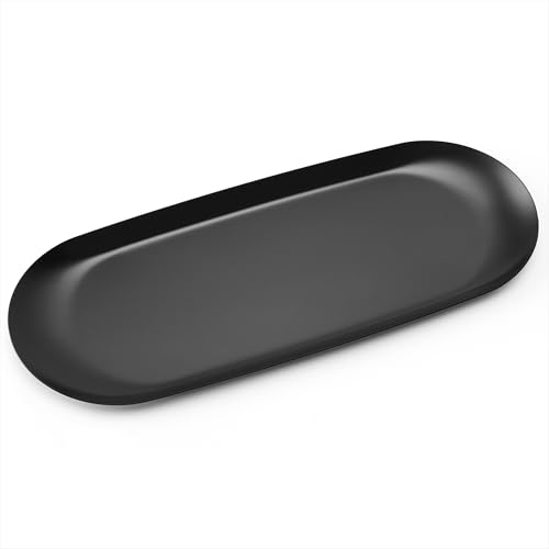 Vassoio da Portata Ovale Cosmetici Vassoio Decorativa Vassoi per Gioielli in Acciaio Inox Organizzatore per Candele Caffe Dessert Cosmetici Rossetti Profumi, Nero