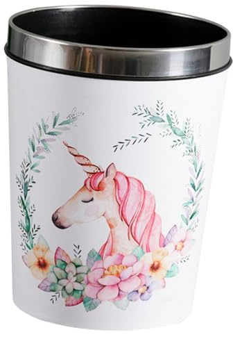 Lurrose Unicorn Trash Can with Opening Cartoon Wastepaper Basket for Rooms and Home Clean Reusable Garbage Bin for Tissues Crumbs and Rubbish