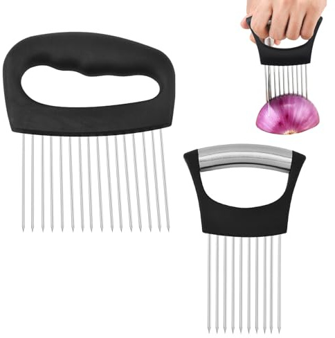 Onion Slicer, 2 Pcs Stainless Steel Onion Holder for Slicing, Onions Holder, Suitable for Slicing Vegetables, Fruit, Potatoes, Avocados and Meat
