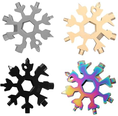4Packs Snowflake Multi Tool, 18-in-1 Stainless Steel Snowflake Multitool for Bottle Opener and Flat Phillips Screwdriver Kit/Wrench,Christmas Gifts for Men,Gadgets for Outdoor Camping Daily