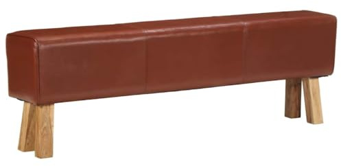 DELUKE Sitzbank PFERO Turnbock-Design 160cm Braun Echtleder Massivholz Akazie | Polsterbank Bettbank Schlafzimmerbank