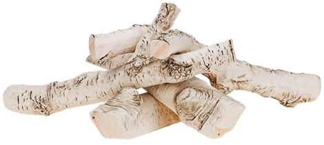 Fire & Flame Keramik Holz Birke (4 STK.), handgemacht, Deko, Bio-Ethanol oder Gas Kamin, hitzebeständig (Birke)