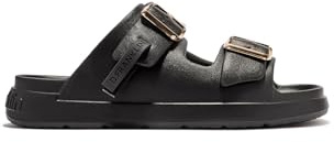 D.Franklin Sandalias Abiertas de Mujer Hebilla Ajustable Vibe Negro - Sandalias deportivas planas cómodas para verano - Talla (40) - Modelo Buckle
