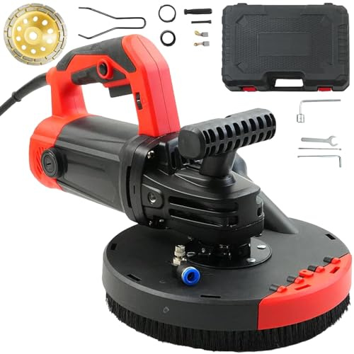 Concrete Floor Surface Grinder, 2200W 2200-4800RPM 6 Speed Adjustments Angle Grinder Set with Diamond Wheel&Dust Cover&Handle&Safety Lock&1.7m UK Plug Cord&Suitcase,Perfect for Ceiling, Wall, Floor