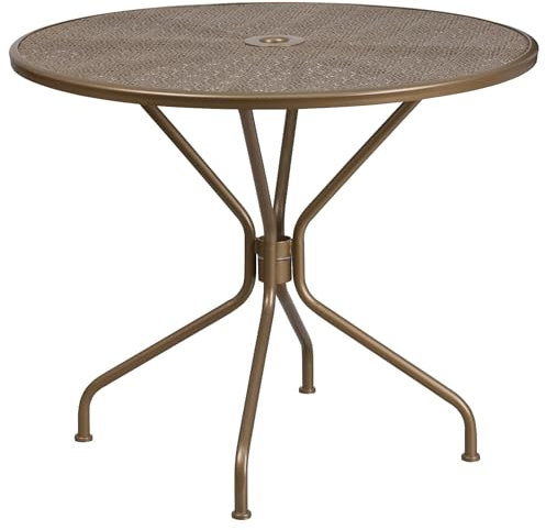Flash Furniture 35.25RD Steel Patio Table, Metal, Gold, 35.25 Round