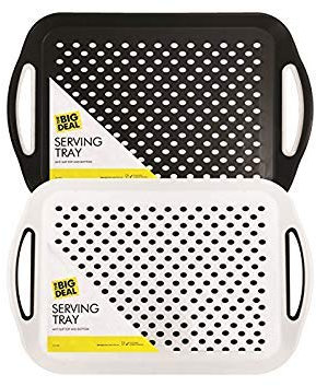 The Big Deal 1x Rectangular Non-Slip Serving Tray - Black, Grey or White, Colour at Random - Ideal for Dinner / Drinks)