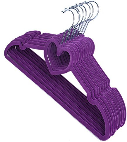 10 Stücke Starke & Schlanke Kleiderbügel - Rutschfester, Herzförmiger Samt für Platzersparnis - Für Hemden, Hosen, Blusen, Schals, Mäntel, Kleiderständer (Lila)