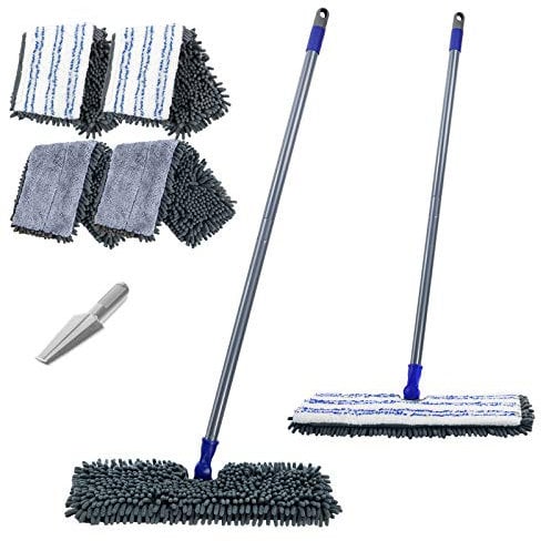 Masthome Flat Mop, Microfibre Mops with 4 Reusable Pads, Floor Dust Mops for Wet Dry Use, Suit for Cleaning Laminate Tile Hardwood Floors - Send Cleaning Scraper