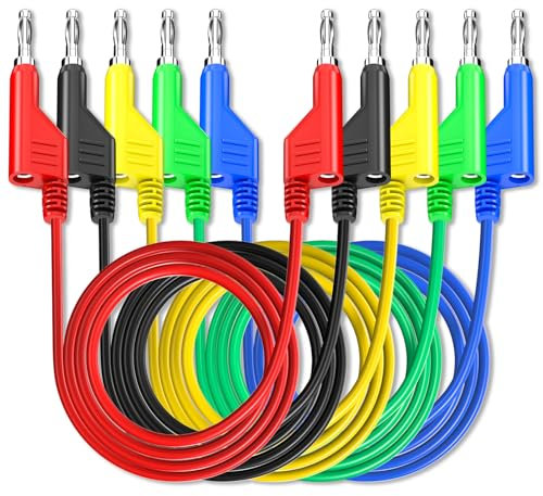 Cleqee 5 Stück Stapelbar Banane zu Bananenstecker Prüfkabel weiche elektrische Testkabel Draht 3,3ft/1m für Multimeter 1000V 15A