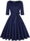 MINTLIMIT Women's 1950s Sweetheart Vintage Dresses Audrey Hepburn Style Party Dresses,3/4 Sleeve - Navy,Medium