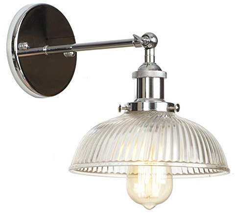 HJXDtech Industrielle Vintage Applique Murale Moderne Placage Chrome Support Lampe En Verre Clair Abat-Jour E27 Appliques Murales pour Salle De Bains Couloir Chambre Café Couloir (Dôme)