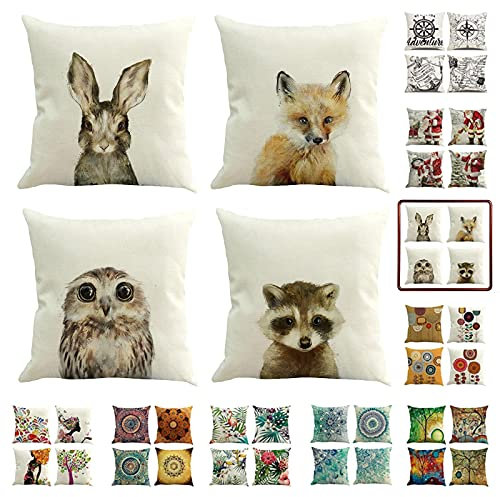 CALIYO Kissenhülle 45x45 cm 4er Set, Kissenbezug Leinenlook für Zierkissen Dekokissen Sofakissen Couchkissen, Kissenbezüge Bedruckt Adventure Schatzsuche（Little Sweeties）