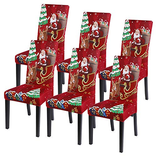 SearchI Chair Covers,Set of 6 Xmas Stretch Fabric Chair Slipcovers for Dining Chairs Removable Washable Protective Covers for Chairs for Living Room Kitchen Holiday Party Home Decor