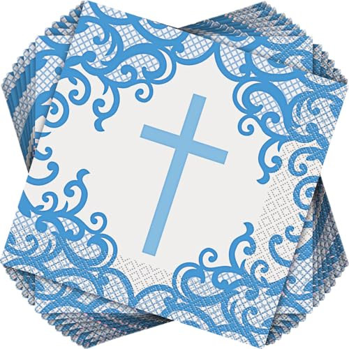 Unique 74792 Servietten für die Kommunion, Blau, 16 Stück, Einfarbig, Cross