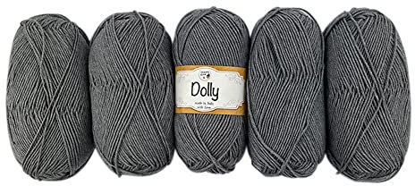 TRICOT CAFE' Lana Dolly, 5er Pack Made in Italy 100% Reine Merinowolle Extrafine/Grau Melange 74