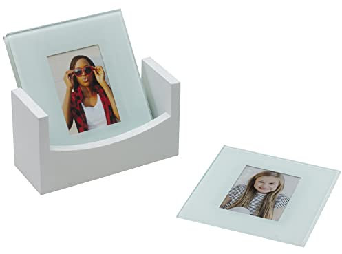 FINE PHOTO GIFTS 629SINGLE Foto-Untersetzer, Glas, Weiß, 4 Stück