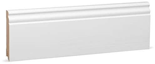 KGM Hamburger Sockelleiste Altberliner Profil – Weiß lackierte Fußbodenleiste aus Kiefer Massivholz RAL 9016 – Maße: 2400 x 18 x 96 mm – 1 Stück