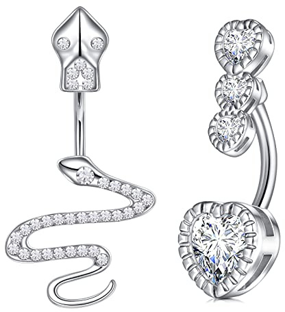 Briana Williams 2stk Silber Bauchnabelpiercing Chirurgenstahl 14G Herz Diamant 10mm Piercing Bauchnabel Nabelpiercing mit Zirkonia