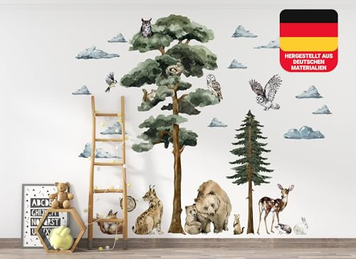 Osomhome | FOREST MYSTERY XL | Wandtattoo Waldtiere | Wandsticker Kinderzimmer Jungen Mädchen | Wald Wanddeko Babyzimmer Tiere | Schlafzimmer Wandbilder Junge Wohnzimmer | ms3626