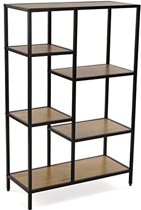 Versa Cedric Étagère Murale de Style Industriel, Bibliothèque, avec 6 tablettes ou étagères, Dimensions (H x l x L) 109 x 30 x 70 cm, Bois et métal, Couleur: Noir et Marron