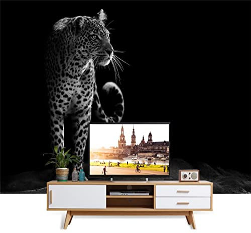 Papier Peint Intissé Léopard Noir Et Blanc Minimaliste Moderne Décoration Murale Poster Tableaux Muraux Tapisserie Photo Trompe L'Oeil Salon Chambre Art Mural Taille Personnalisée