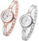 JewelryWe 2pcs Damenuhr Elegant Analog Quarz Armbanduhr Damen Klein Einfach Beiläufige Uhr Spangenuhr mit Metall-Armband Rosegold/Silber