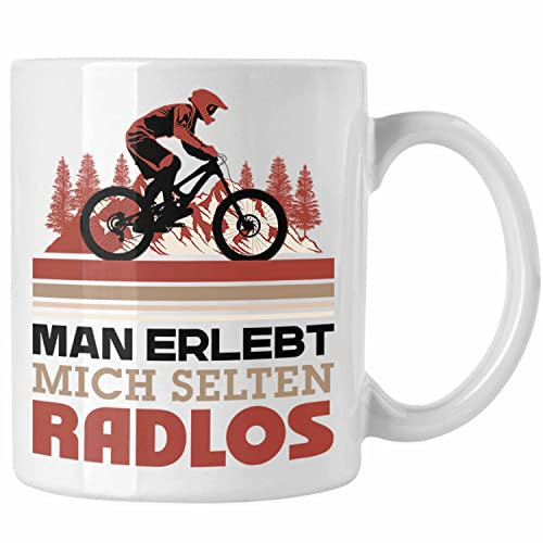 Trendation - Mountainbiker Tasse Geschenk Spruch Männer Man Erlebt Mich Selten Radlos (Weiß)