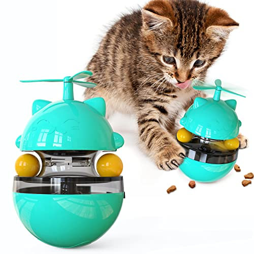 3 en 1 Jouet Chat Interactif, Automatique Jouets pour Chats Jeu, Jouet d'intelligence avec Double Boule, Tumbler Jouet pour Chat Peut Tourner de 360 Degrés, Jouet pour Chats (Bleu,10x10x15,5cm)
