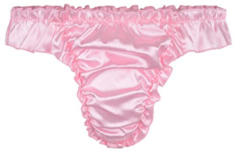 Satini Satin Frou-Frou Taille Basse efféminé String Tanga Caleçons Slips Culottes sous-vêtements (Rose Clair, L)