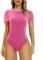 SHAPERX Body Damen Bodysuit Hoher Elastizität Kurzarm Top Rundhals T-Shirt Tanga, UK-SZ5249-2-Pink-M