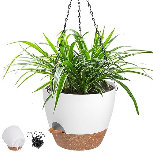 Vanslogreen Hängende Pflanzgefäße für Innen- und Außenbereich, selbstwässernder Hängetopf mit Ablauflöchern und herausnehmbarem Tablett, Weiß, 30,5 cm, 1 Set