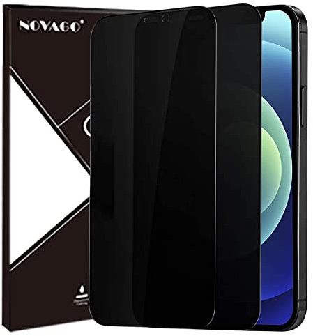 NOVAGO Compatible avec iPhone 12 Pro Max (6,7'') -Pack de 2 Films écran en Verre trempé Anti Espion (teinté) et résistant