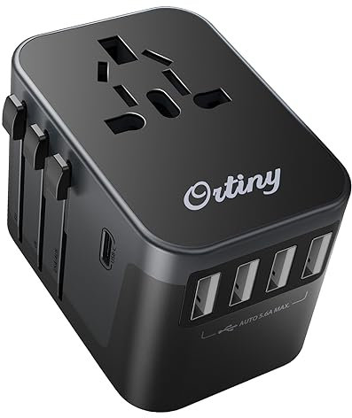 Adaptateur Prise Universelle, Ortiny 2023 Adaptateur Voyage avec 4 USB et 1 Type C Adaptateur Prise Anglaise USA Canada UK Italie Australie Chine Japon Thaïlande