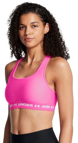 Under Armour Damen Crossback Mid Impact Sport-BH, (656) Rebel Pink/Rebel Pink/Weiß, small