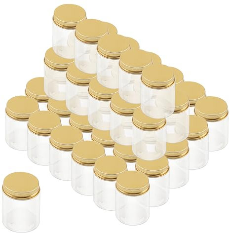 LEXININ 45 Pack 80ml Clear Plastic Spice Jars with Gold Lids, Small Reusable Empty Storage Containers for Spice Grain
