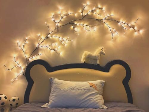 Safari Homeware Dimmable 2.4m 144 LED Branch String Lights. Willow Tree Vine Twig Fairy Lights with UK Plug, Dimmer and On/Off Switch, Warm White. for Wall Indoor Living Room Home Christmas Décor