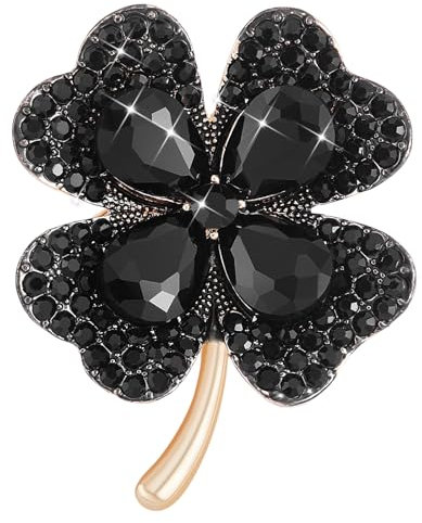 LEGENTLISUR Gold Brosche Damen Brosche Zirkonia Kristalle Damen Brosche Kleeblatt Niedlich Elegante Schmuck für Frauen und Mädchen(Schwarz)