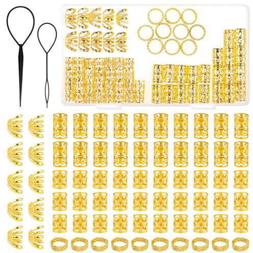 72 Stück Dreadlocks Schmuck Haarspiralen Clips Haarschmuck für Zöpfe Schmuck für Haar Dreadlocks Haarschmuck Ringe Verstellbar Dreadlocks Perlen Manschetten für Zöpfe Dekoration